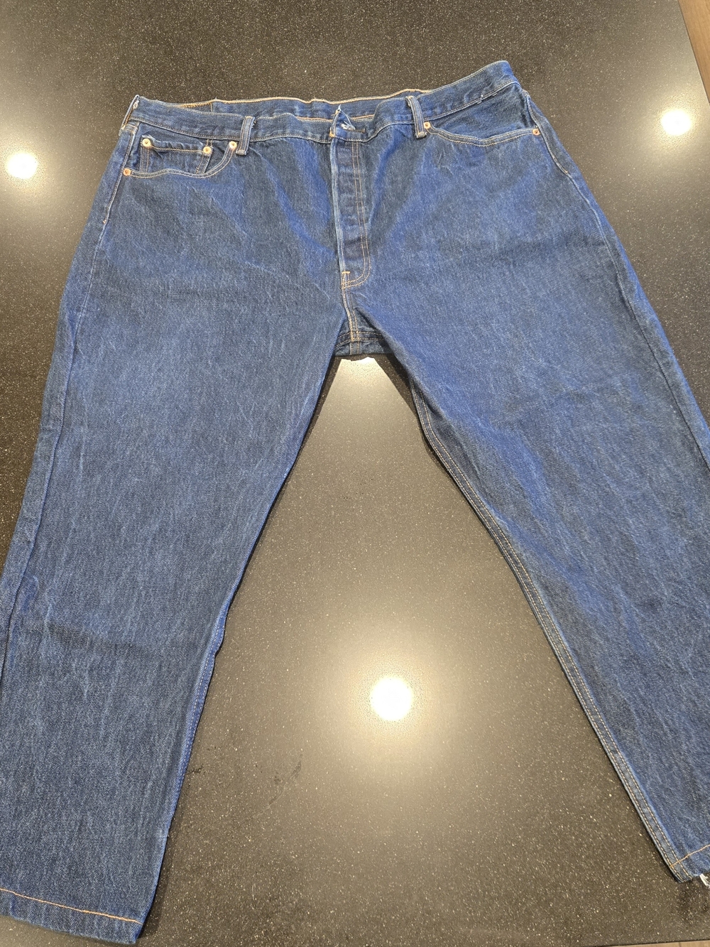 Levis 501 Original Mens 42x26 Dark Wash Button Fly Denim Jeans W42 L30 Hemmed